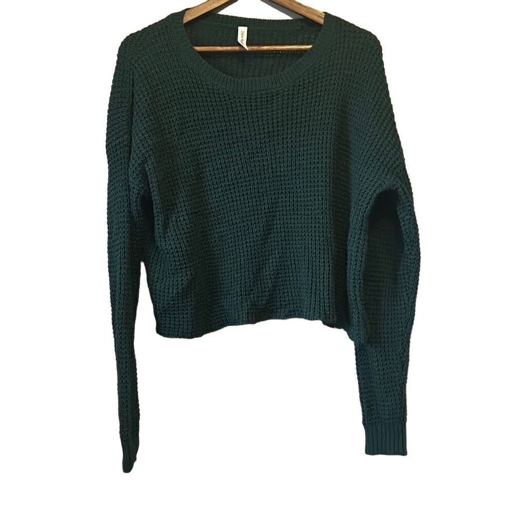 Zenana Premium Knit Pullover Sweater - Dark‎ Green Cropped Long Sleeve XL